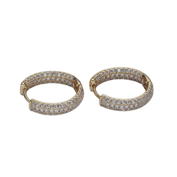 14K Gold Double Sided Clear Micro Paved CZ Gold Huggie HoopsNWT 17.8mm x 18.7mm - Picture 4 of 5